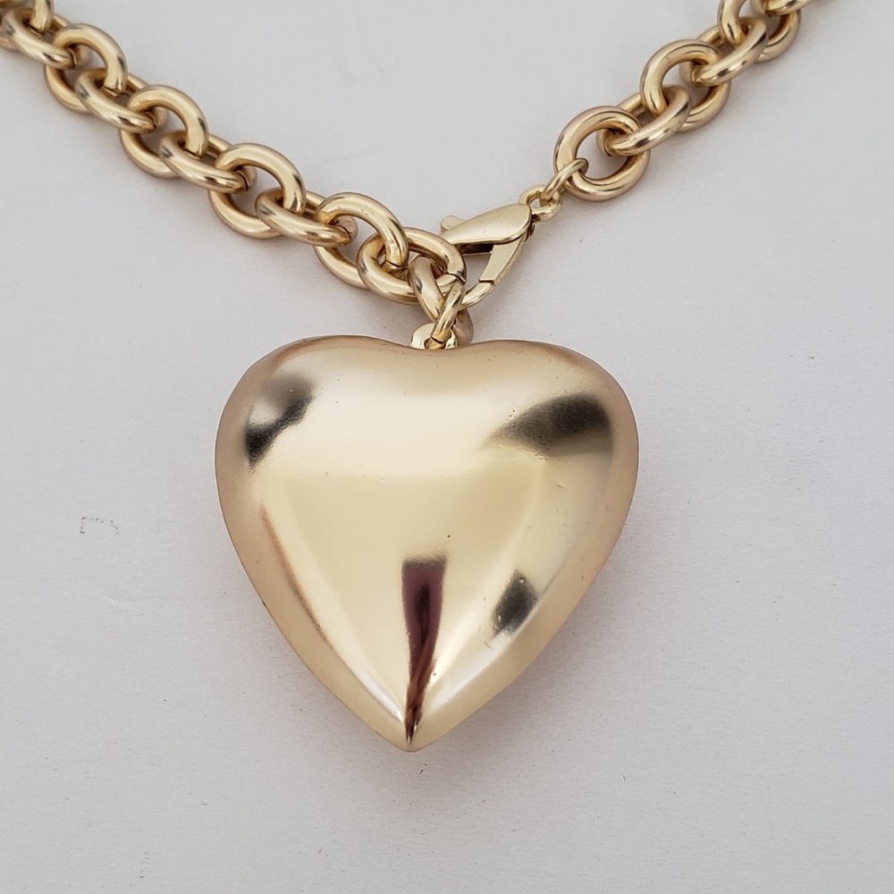 Brushed Gold Heart Pendant Long Chain Necklace 34" - Picture 4 of 5